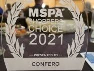 Photo of the award statue showing MSPA Mystery Shopper Choice 2021 Confero