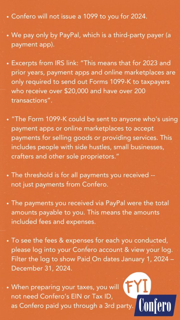 Confero will not issue a 1099