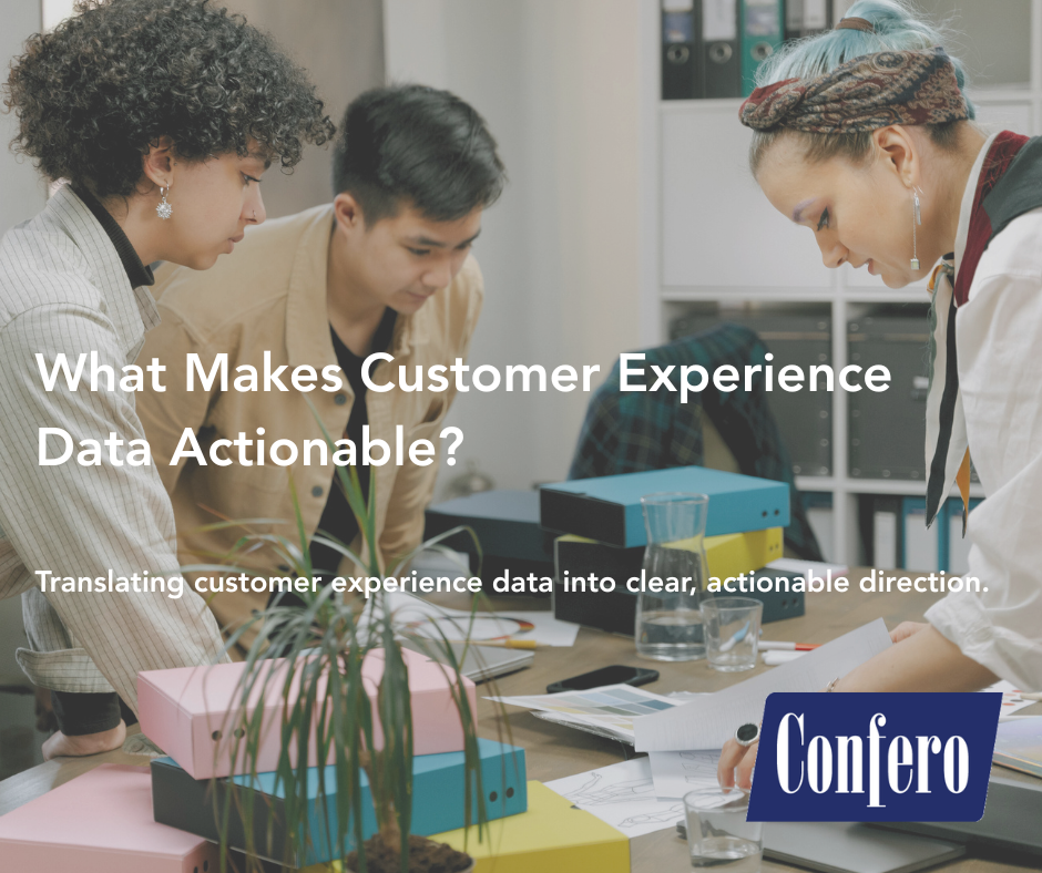 Team reviewing customer experience data to create actionable insights.