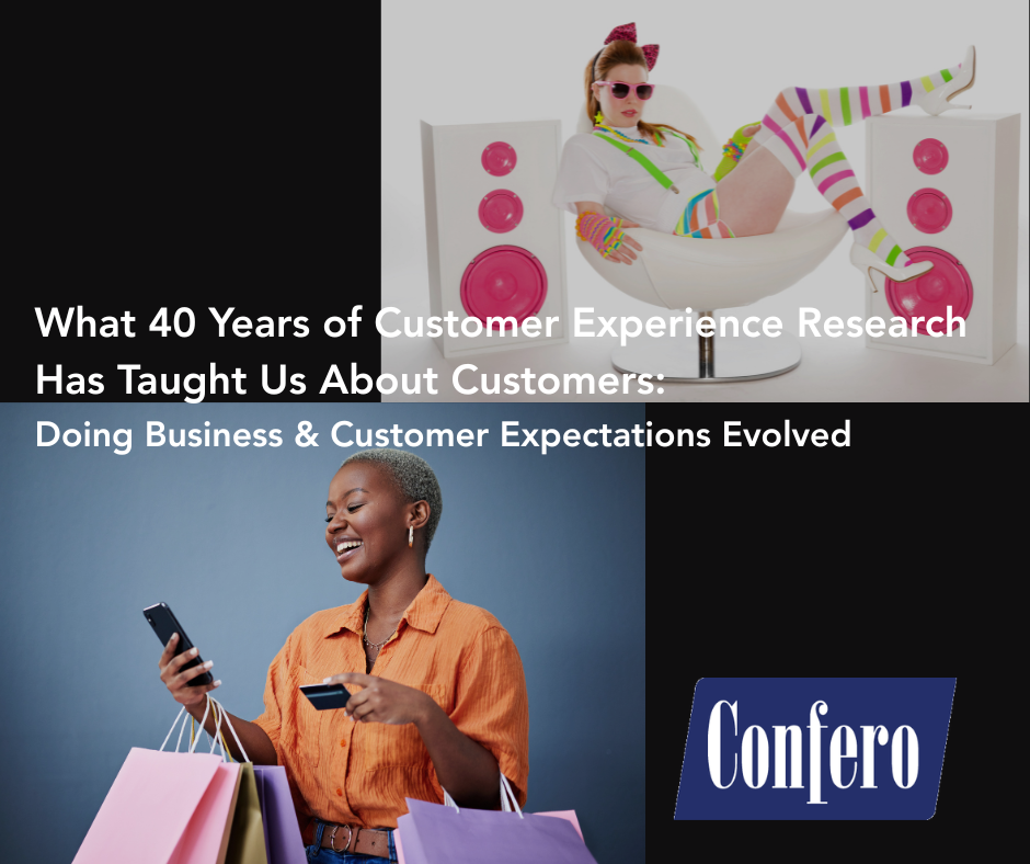Past and present customers illustrate 40 years of changing customer expectations and customer experience research.