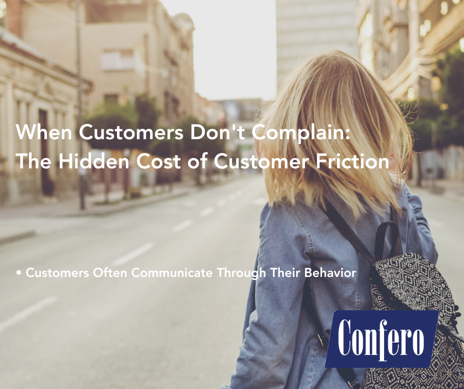 Customer walking away illustrates how unresolved customer friction can cause customers to leave without complaining.